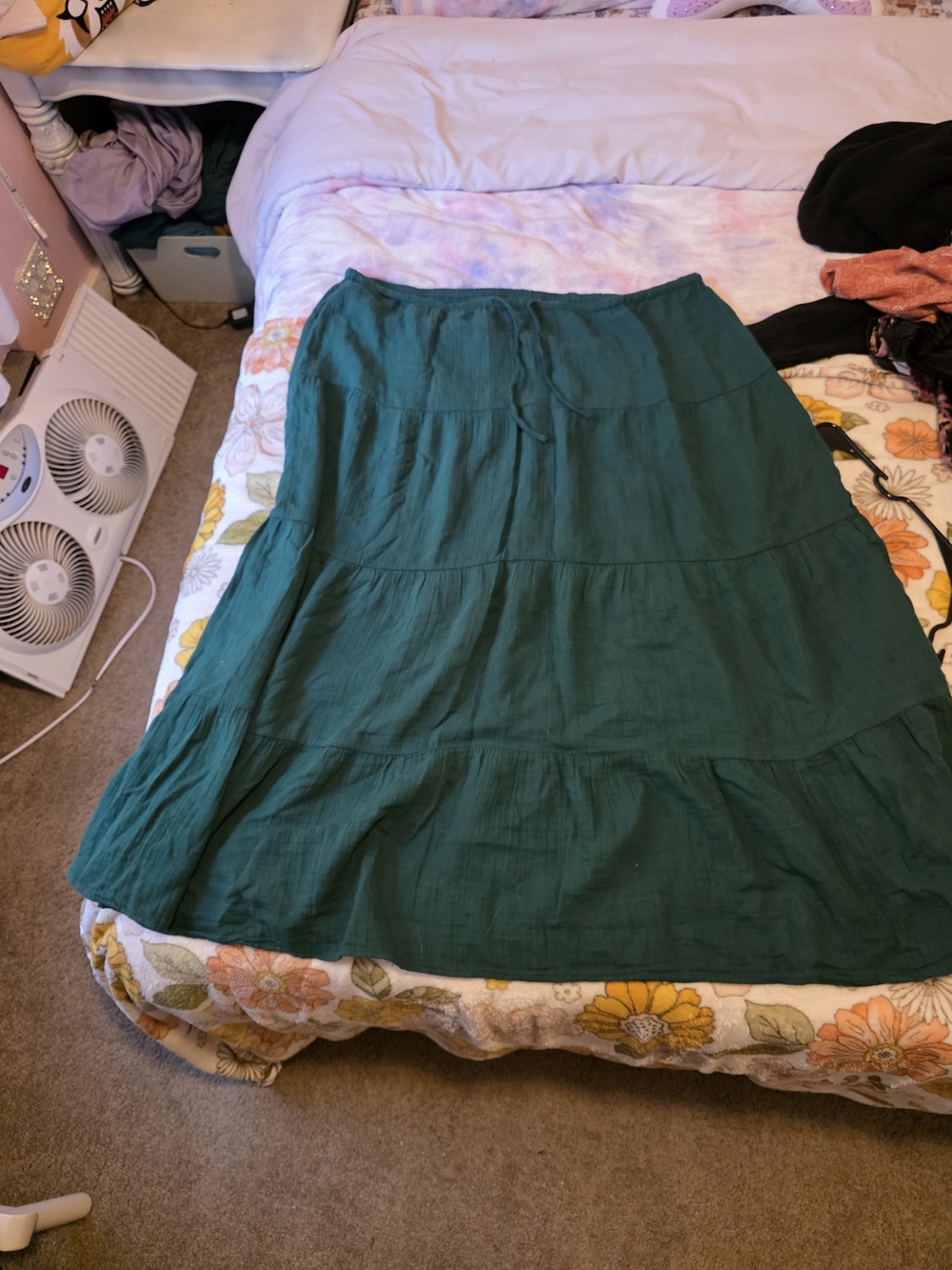 GAP Women's Tiered Linen Maxi Skirt in Dark Green
